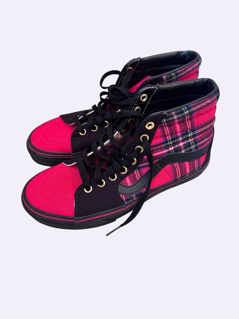 Vans Women's High-Top Sneakers in Pink Plaid and Black